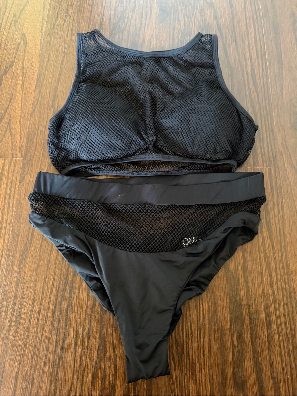 OMG swimwear Black Mesh Two-Piece High-Neck Swim Set